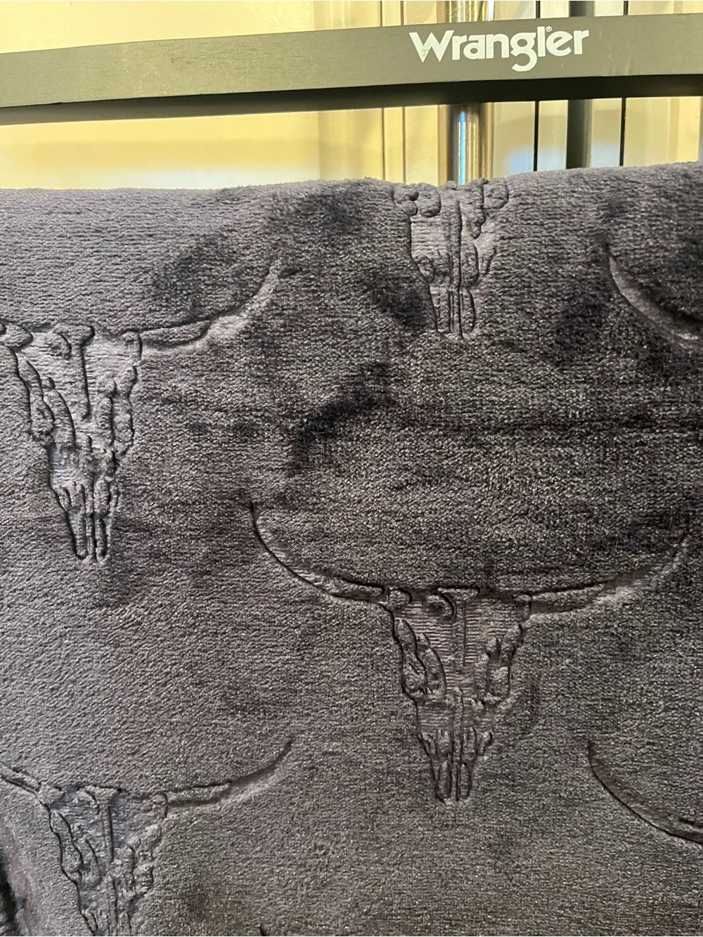 Wrangler Plush Throw Blanket Navy with Longhorn Embossed